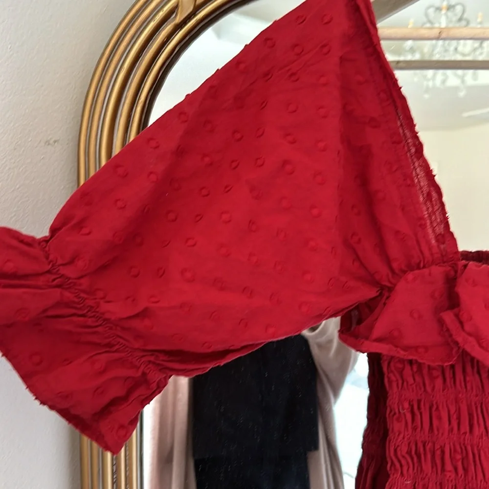 Cranberry colored off the shoulder Swiss dot dress size small - Picture 3 of 5